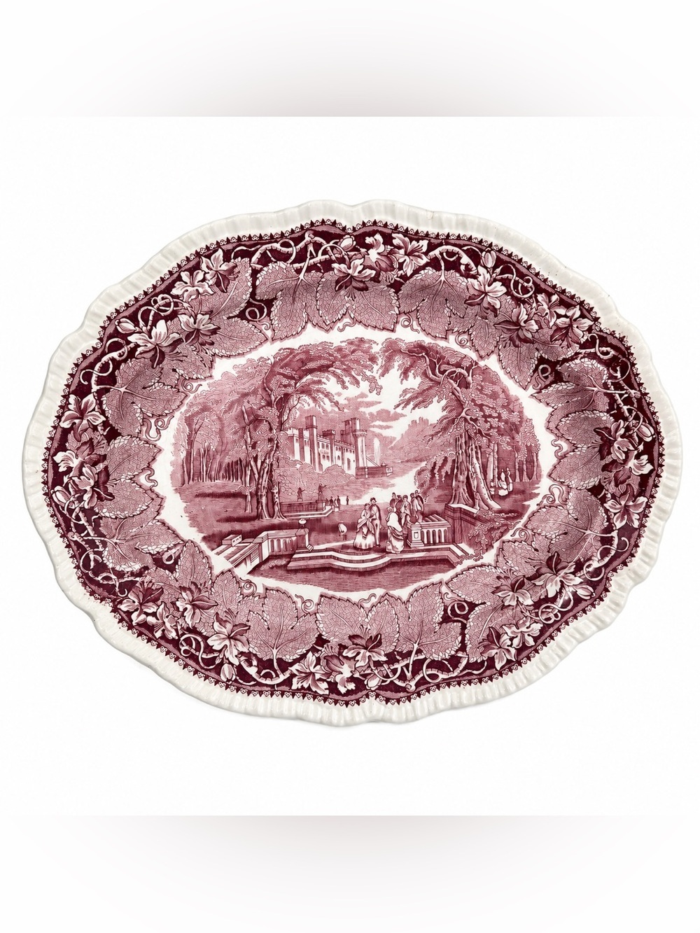 Mason’s Vista Pink Red Ironstone Oval Serving Platter Transferware England 15.5”